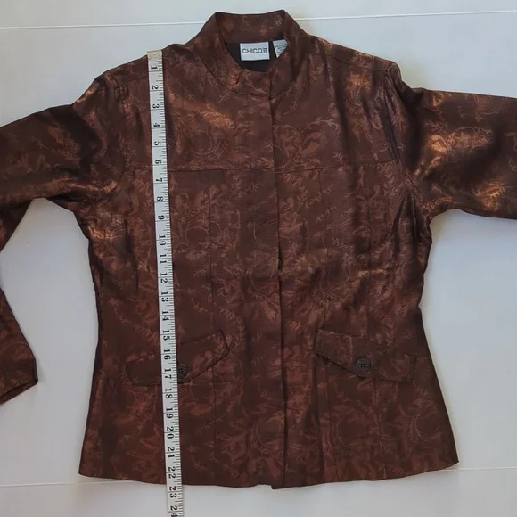 Chico's Silk Linen Shimmery Floral Lined Blazer Small Chico's 0 Metallic Bronze - Picture 13 of 14